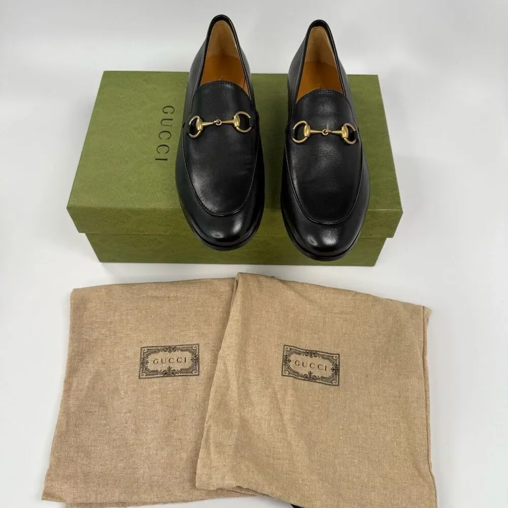 GUCCI Calfskin Womens Jordaan Loafers Size 37 Black